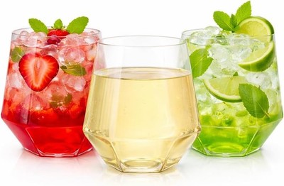 Ooji Diond 12 Ounce Gold Rim Cups Unbreakable Steml Plastic Wine