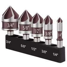 5-Size Hex Shank Countersink, Cobalt M35 HSS 5-Flute 82° Multi-Material Set