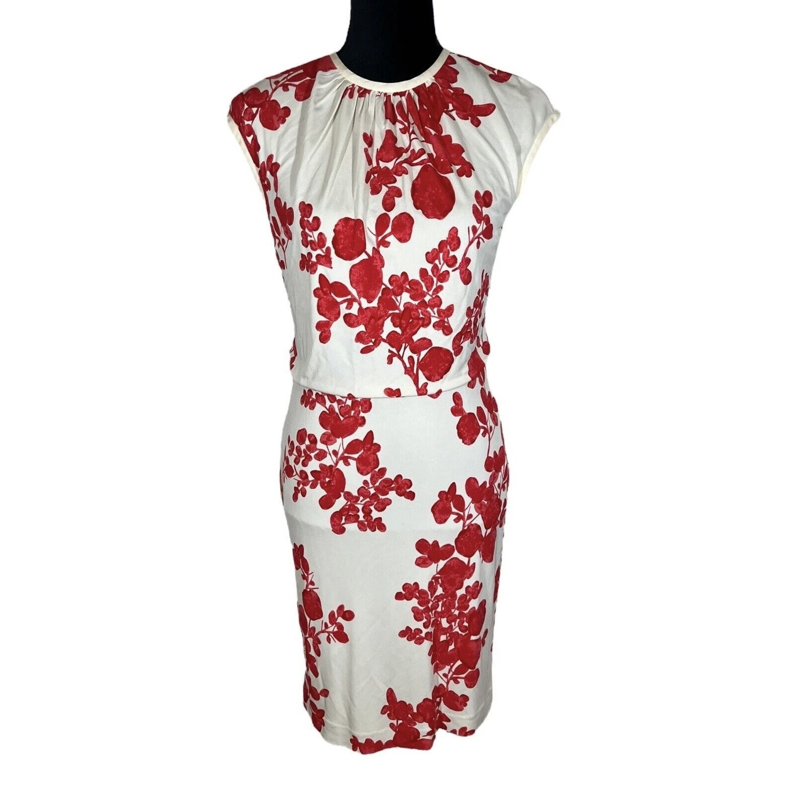 Abito Tory Burch Lydie Flora stampa a strati top matita slim girocollo taglia XS