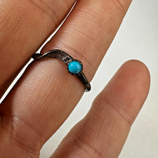 Vintage Native American Ring Turquoise Signed Sterling Silver Guerro Thin Band 5