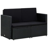 2-Sitzer Gartensofa Poly Rattan Schwarz Mit Auflagen