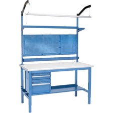 60"W x 36"D Workbench 1-1/4" Thick ESD Laminate Safety Edge Complete Bench Blue
