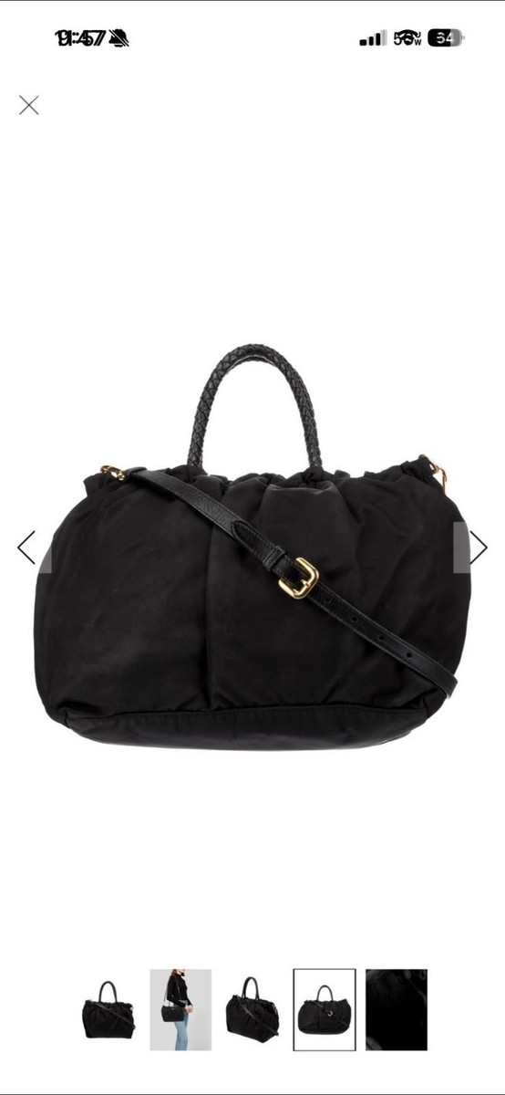 PRADA Black Shoulder Bag Braided Handle Detachable Strap