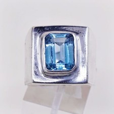 Sz 7.25, Vtg Sterling Silver Handmade Ring, 925 Silver Statement Ring W/ Topaz