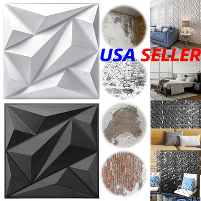 50/100Pcs 3D Wall Panel Diamond Black/White Wall Covering Panels 3D Wall Paper