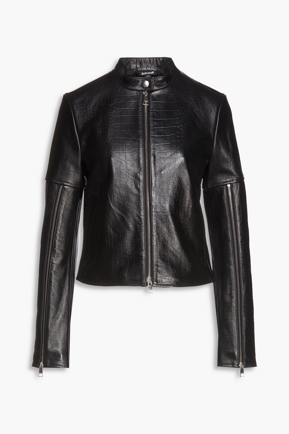 NEW - JUST CAVALLI CROC-EFFECT LEATHER BIKER JACKET IN BLACK - Size 40 IT  (XS)