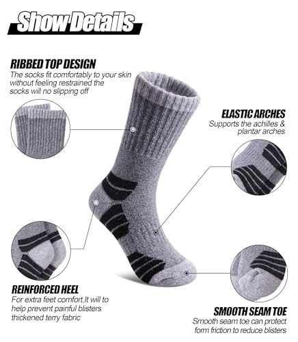 Kids Merino Wool Hiking Socks Boys Girls 8-12 Years 6 Pairs Mix Color B