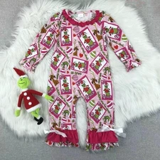 NEW Grinch Who Stole Christmas Baby Girls Pink Bamboo Romper Jumpsuit Sleeper