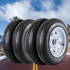 4pcs 6-ply Trailer Tires 4 Lug 4.80-12 480-12 4.80x12 Tire 12 Rims White Wheel