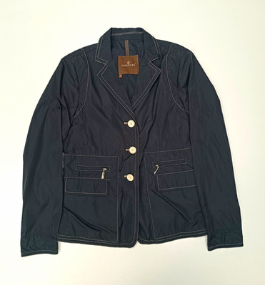 Moncler Jacke Blau Gr. 4 Kurz Business/Freizeit Knopf Kontrastnaht Logo