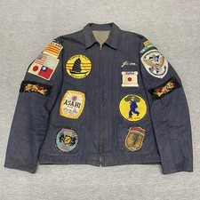 Vintage 1970s Denim Workwear Jacket Military Patchwork Custom Unbranded Medium