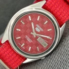AUTOMATIC VINTAGE SEIKO 5 JAPAN 7009A MENS RED COLOR DIAL WATCH a2607-U