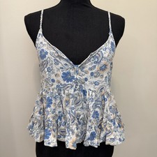 Patrons of Peace Women M Camisole Babydoll Crop Top Braided Strap Tiered Paisley