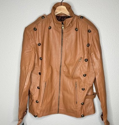 Angelo Litrico Leather Jacket Dallas Cowboys Moto Military Brown Mens 2XL