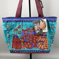 Laurel Burch Sun N' Sand Beaded Medium Shoulder Tote Cats Zipper Top NWT Handbag