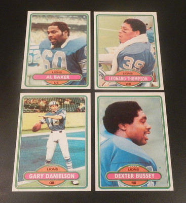 1980 Topps Detroit Lions - 4 card Lot Bussey Danielson Baker Thompson Nr/Mt Mint
