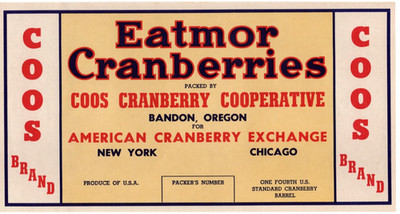 Original COOS Eatmor Cranberry crate label Coos Cranberry Coop Bandon Oregon