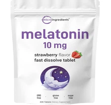 Melatonin 10mg Fast Dissolve Tabs Strawberry Flavor Natural Sleep Support 400ct