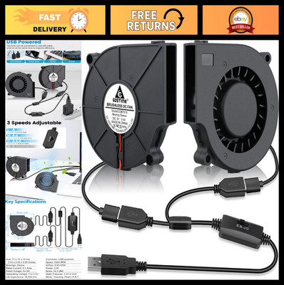 75mm USB Blower Fan 5V 3-Speed Control - 2-Pack Brushless Cooling Fans for Helme