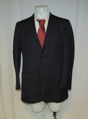 Cesare Attolini — Sartoria Attolini Napoli Navy Blue Pinstriped Three Button Suit Jacket 42