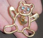 Vintage LIA  Teddy Bear Heart Rhinestone Goldtone Pin Costume Jewelry