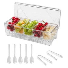 Ice Chilled Condiment Caddy,Stackable Chilled Condiment Containers,Serving Pl...