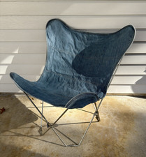 Pottery Barn Teen Denim Butterfly Chair Indoor Outdoor Metal Frame