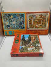 3 Ceaco Jigsaw Puzzles Homespun Treasures, It's A Small World, Hair Necessities 