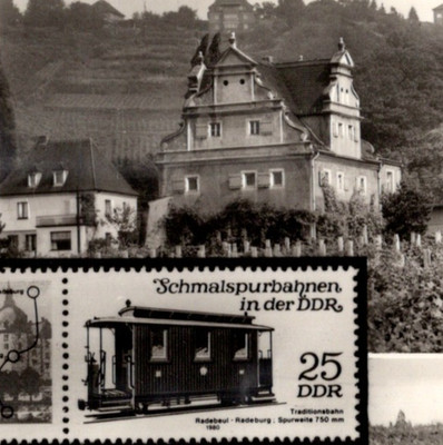 Antique RPPC Steam Train Postage Stamp East Germany DDR Multiple Views Castles
