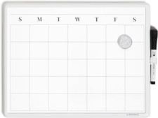 Magnetic Dry Erase Calendar White Board, 11" X 14"", Modern White Frame, Include