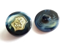 6 bottoni vintage imitazione corno o ambra con intaglio Metal Fleur de Lys