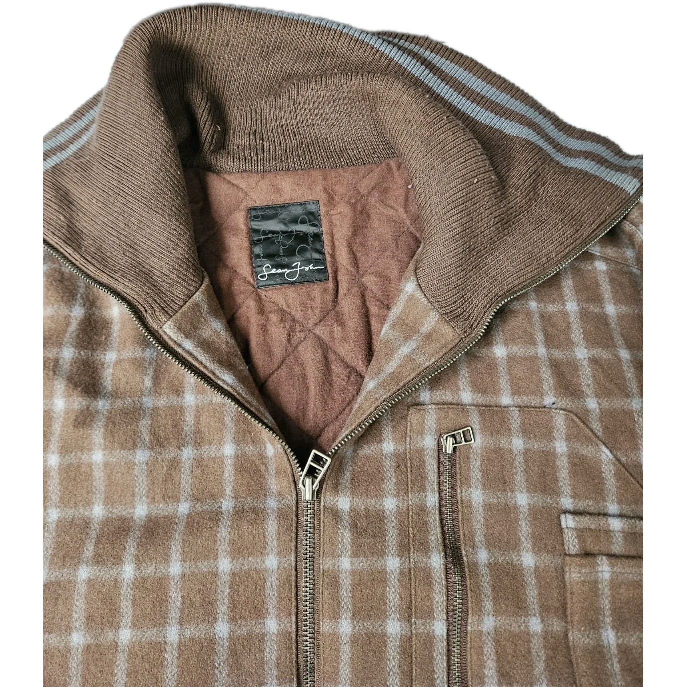 Rare , Vintage Sean John Brown And Grey Plaid Jacket Size Xxl image 9