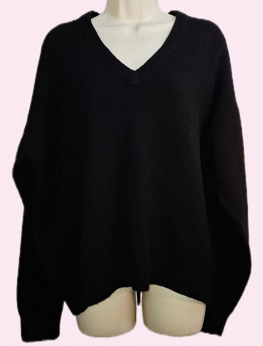 ZARA BLACK NOIR SUPER SOFT 61% CASHMERE 39% WOOL CHUNKY V-NECK OVERSIZED JUMPER