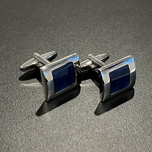Navy Blue Stone Rectangle Cufflinks For Men Birthday Wedding Gift In Box - Picture 2 of 7