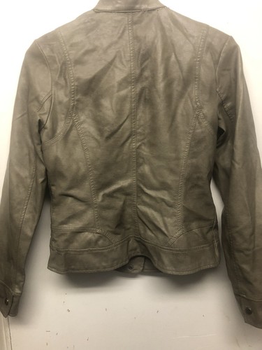 Bernardo Faux Leather Tan Distressed Gray Motorcycle Riding Jacket Size Small - Picture 2 of 4