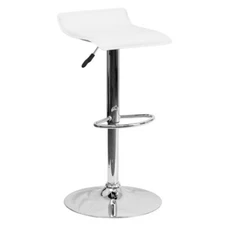 Contemporary White Vinyl Adjustable Height Bar Stool with Chrome Base