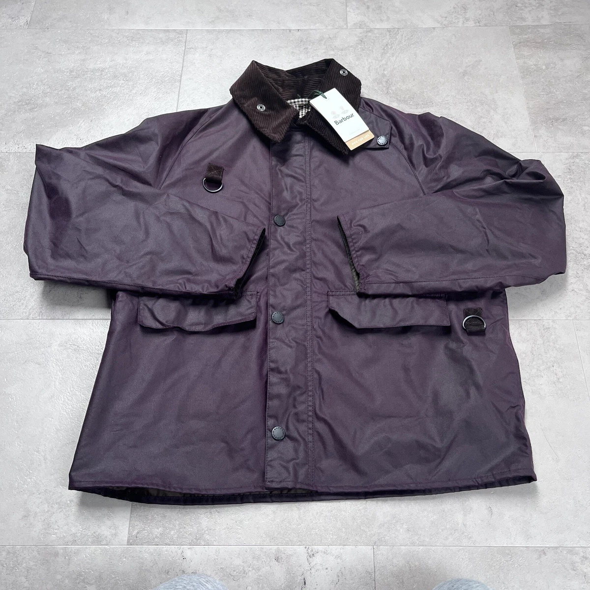 Barbour Spey Wax Bomber Jacket Purple UK Size Large New!