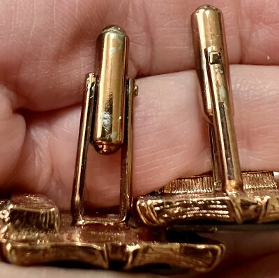 Boutons De Manchette Vintage Coppercraft En Hématite Et Cuivre - Style Wrap-around