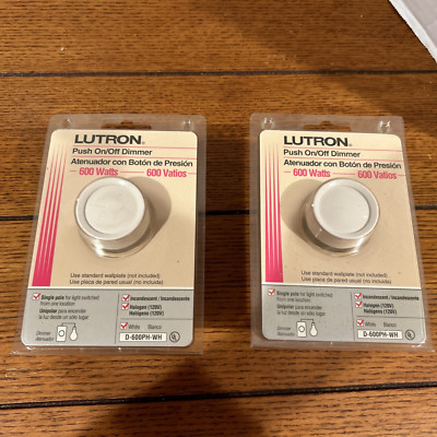 2 Lutron  D-600PH-WH  Rotary Dimmer Switches , Push On/Off Knob NIB