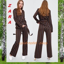 ZARA Striped Wide Leg Mid-Rise New Flowing Pants Sizes: S; M