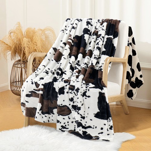 Cow Print Faux Fur Throw Blanket Double-Sided - Warm Fluffy Blanket Farmhouse - Picture 20 of 78