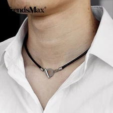 4mm Black Man-made Braided Leather Rope Necklace Toggle Clasp Jewelry 18/20/22"