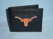 TEXAS LONGHORNS embroidered Leather BiFold Wallet NIB black nw 35 retail