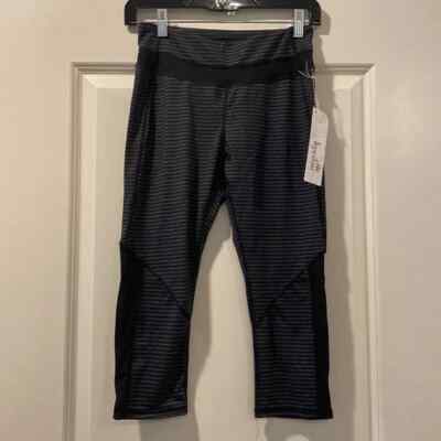 NWT Kyodan Yoga Capri Leggings Women Small Active Gym Workout Striped Gray Black