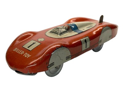 Biller-Toy Speed upland spring wind red No. 1 Race Car Tin Toy NO BOX  