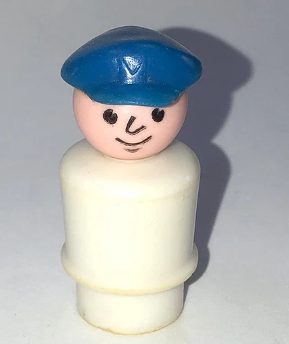 Vintage Fisher Price Little People House Boat Captain-Pilot-Blue Hat-Toy Figure