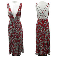 Lulus More Flower To Ya Rust Deep V Neck Open Spaghetti Strap Back Maxi Dress S