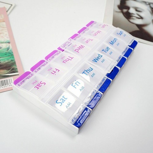 Travel Weekly 7 Days Pill Box 14 Compartments Pill Organizer Plastic Storage Set - Bild 2 von 12