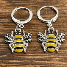 Bee Earrings Hoop Huggie Lever Silver Plated Jewelry Spring Summer Insect Easter