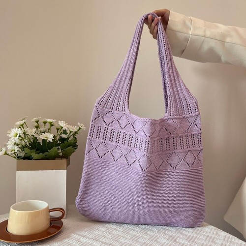 Sweet Woven Tote Bag Hollow Out Summer Beach Pouch Shopping Straw Bag School - Picture 9 of 24